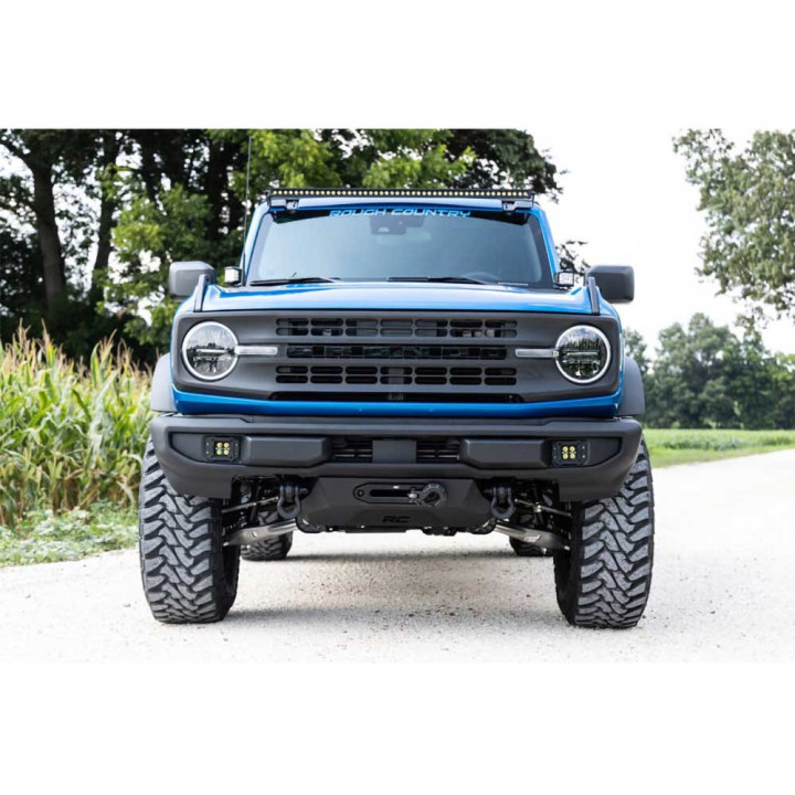 EC Approved LED Projector Integration Kit for Hood, Rough Country LED lights 2" square amber DRL Black Series, Ford Bronco Rapto