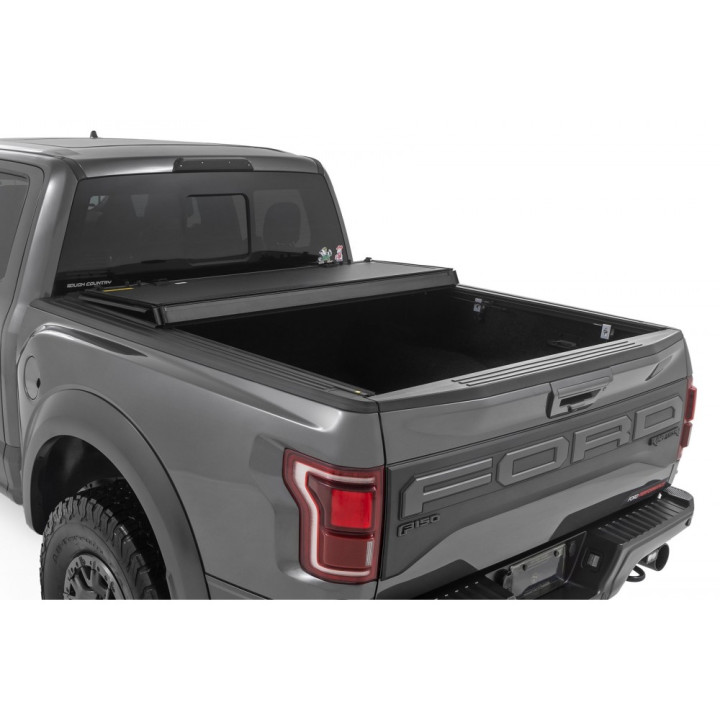 Lid Tonneau Bed Cover, Rough Country Tri-Fold, Ford F-150 Raptor Bed Length 5.7 Feet 2014 - Present - EDK.ro
