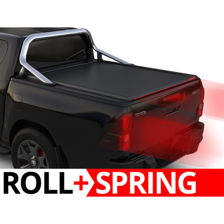 Spring Assisted Roll Top Tonneau Bed Cover, Tessera 4x4 Roll+, Toyota Hilux with OEM Rollbar Double Cab 2016 - 2026 - EDK.ro