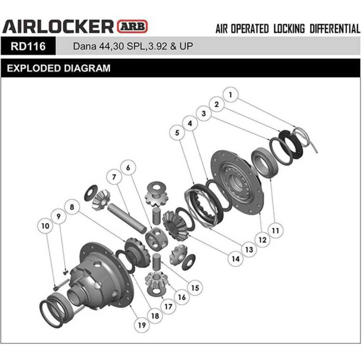Rear Air Locker Dana 44 Transmission 3.92, ARB, Jeep Cherokee 1984 - 2001, Jeep Wrangler 1987 - 1995, Jeep Wrangler 1997 - 2006 