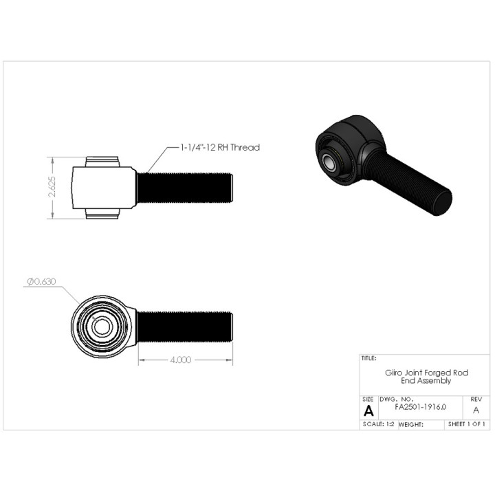 Forged Rod End with Giiro to Front Lower Control Arm, Clayton Off Road 1-1/4 Inch-12, Jeep Gladiator 2020 - Present - EDK.ro