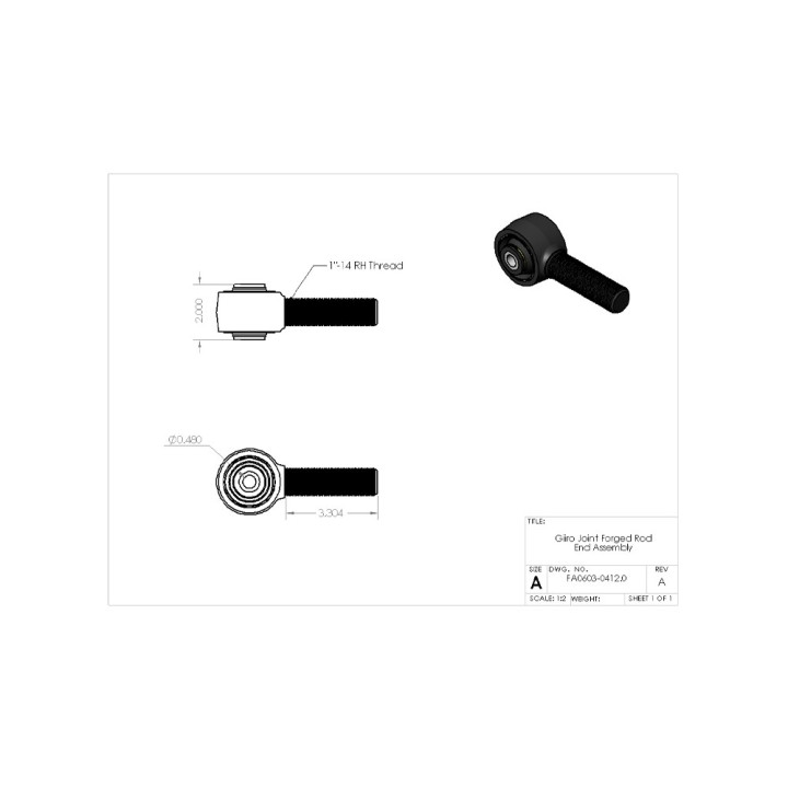 Forged Rod End with Giiro to Front Upper Control Arm, Clayton Off Road 1 Inch-14, Jeep Gladiator 2020 - Present, Jeep Wrangler 2