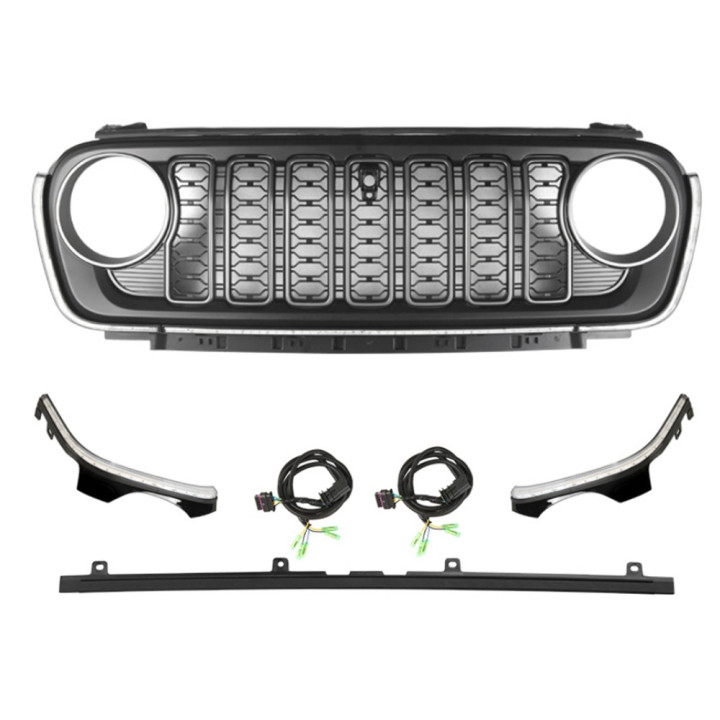Grille with LED Lights and Camera Hole, OFD, Jeep Gladiator 2020 - Present, Jeep Wrangler 2018 - Present - EDK.ro