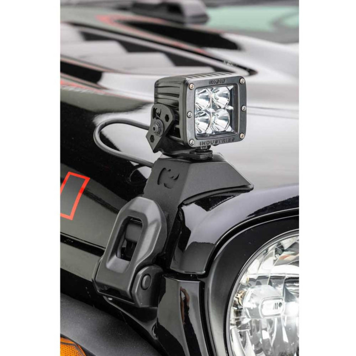 Kit de Integrare Proiectoare LED Omologate, Go Rhino Hood latch pod mount kit for a single cube LED 3x3", Jeep Gladiator / Wrang