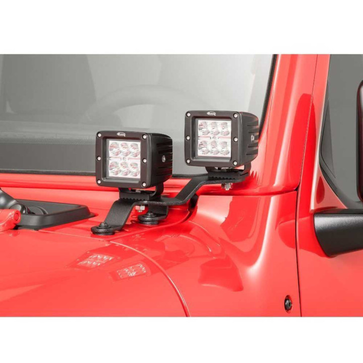 EC Approved LED Projector Integration Kit for Windshield, Go Rhino Windshield cowl mount for a LED 3x3" Dual Cube, Jeep Gladiato