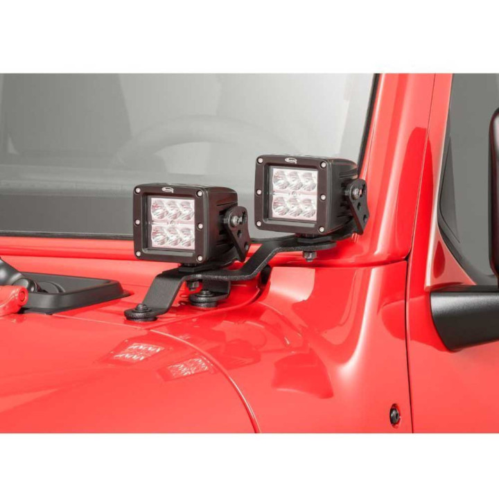 EC Approved LED Projector Integration Kit for Windshield, Go Rhino Windshield cowl mount for a LED 3x3" Dual Cube, Jeep Gladiato