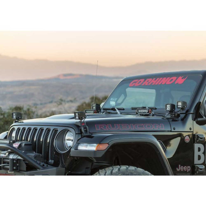EC Approved LED Projector Integration Kit for Windshield, Go Rhino Windshield cowl mount for a LED 3x3" Dual Cube, Jeep Gladiato