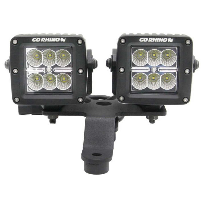 EC Approved LED Projector Integration Kit for Windshield, Go Rhino Windshield cowl mounts for a LED 3x3" Dual Cube, Jeep Gladiat