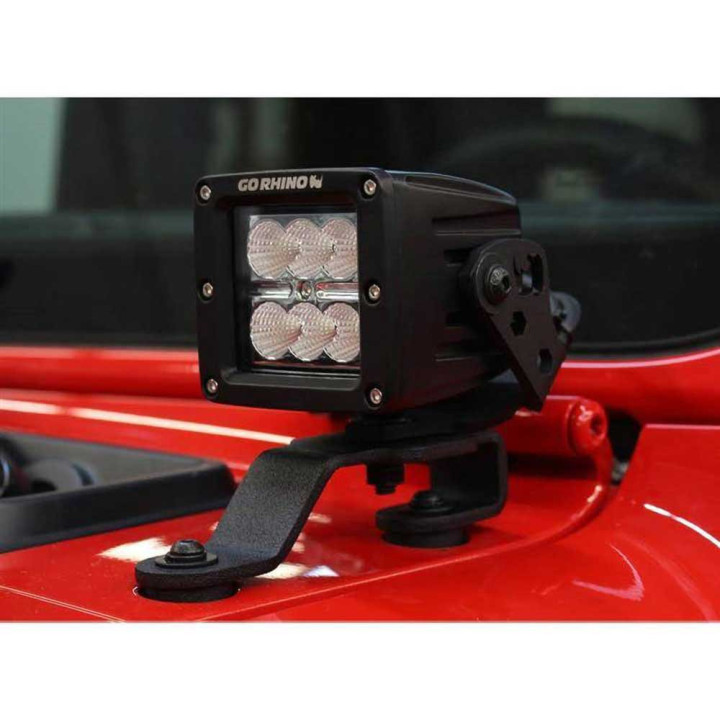 Kit de Integrare Proiectoare LED Omologate Pentru Parbriz, Go Rhino Windshield cowl mounts for a LED 3x3" Single Cube, Jeep Glad