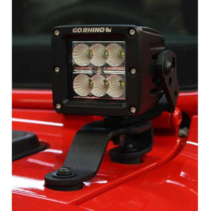 Kit de Integrare Proiectoare LED Omologate Pentru Parbriz, Go Rhino Windshield cowl mounts for a LED 3x3" Single Cube, Jeep Glad