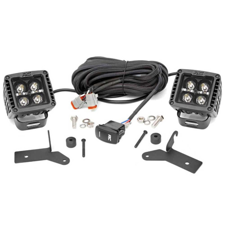Kit de Integrare Proiectoare LED Omologate Pentru Capotă, Rough Country LED lights 2" square amber DRL Black Series, Jeep Gladia