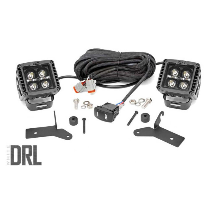 EC Approved LED Projector Integration Kit for Hood, Rough Country LED lights 2" square white DRL Black Series, Jeep Gladiator / 