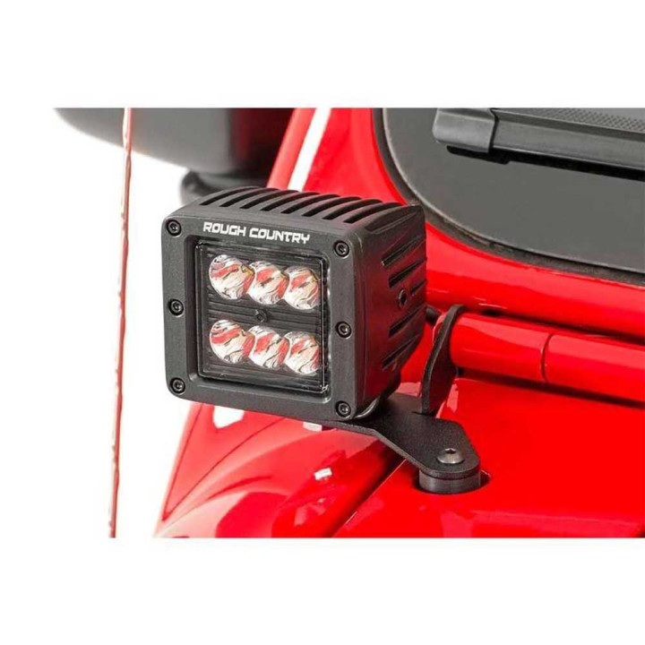 Kit de Integrare Proiectoare LED Omologate Pentru Capotă, Rough Country LED lights 2" square white DRL Black Series, Jeep Gladia