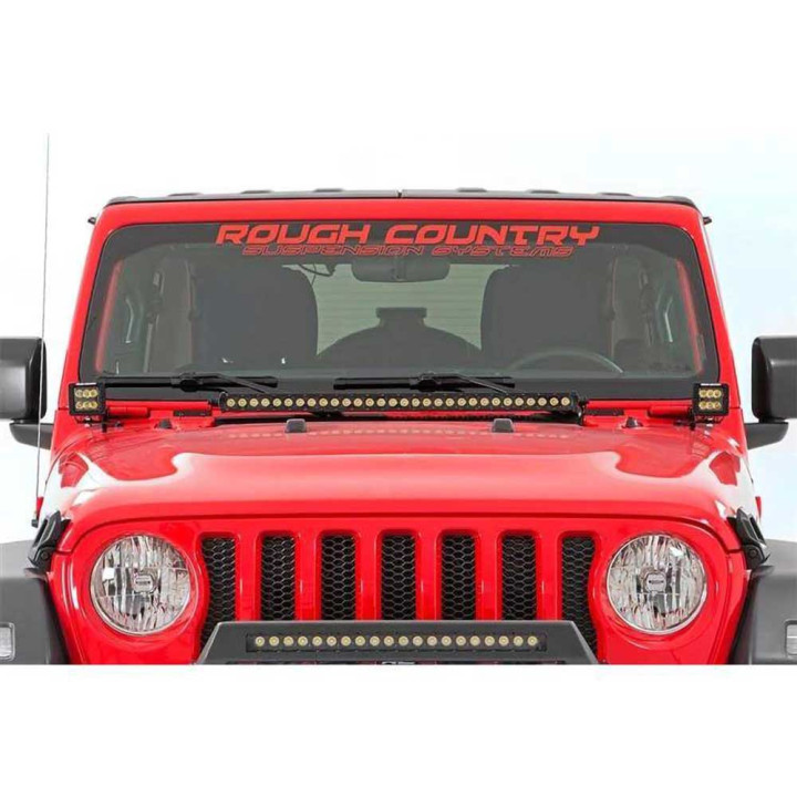 Kit de Integrare Proiectoare LED Omologate Pentru Capotă, Rough Country LED lights 2" square white DRL Black Series, Jeep Gladia