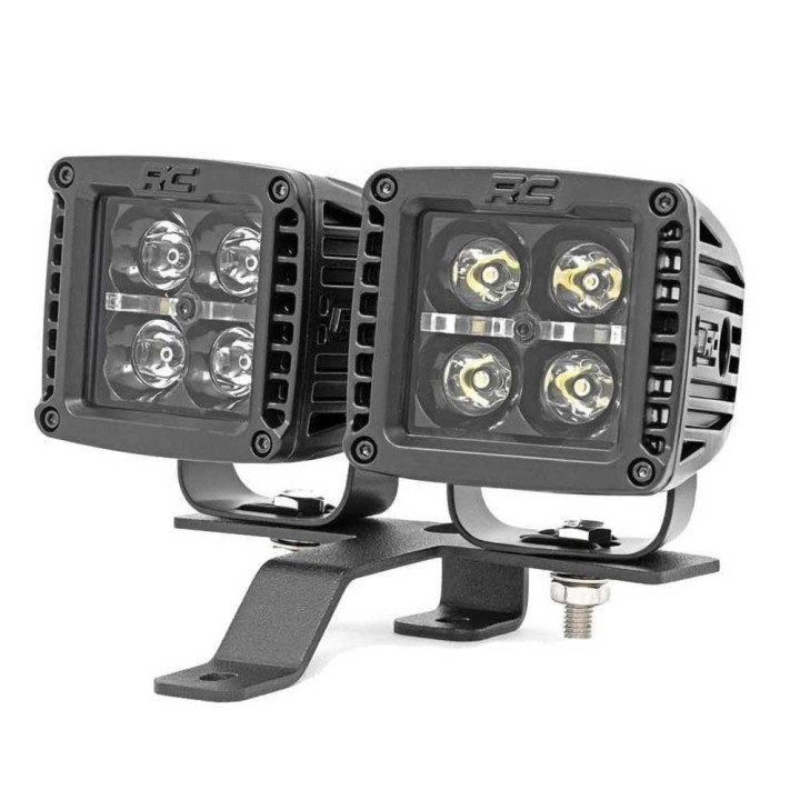 Kit de Integrare Proiectoare LED Omologate Pentru Capotă, Rough Country LED lights 2" square white DRL Black Series, Jeep Gladia