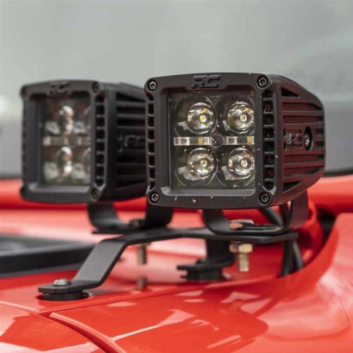 EC Approved LED Projector Integration Kit for Hood, Rough Country LED lights 2" square white DRL Black Series, Jeep Gladiator / 