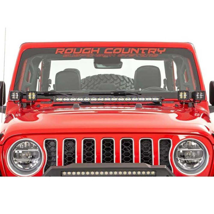 Kit de Integrare Proiectoare LED Omologate Pentru Capotă, Rough Country LED lights 2" square white DRL Black Series, Jeep Gladia