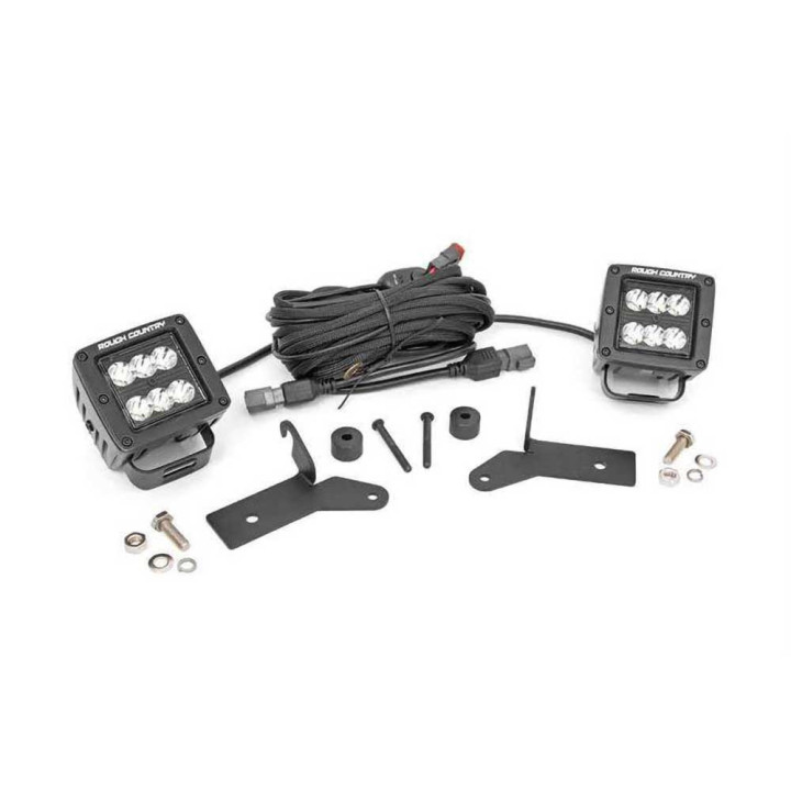 Kit de Integrare Proiectoare LED Omologate Pentru Capotă, Rough Country LED lights 2" square Black Series, Jeep Gladiator / Wran