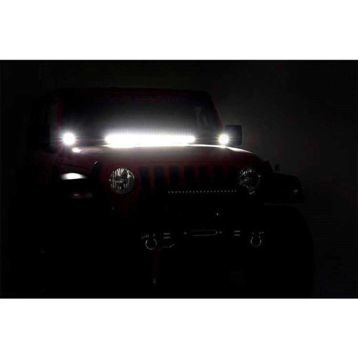 EC Approved LED Projector Integration Kit for Hood, Rough Country LED lights 2" square Black Series, Jeep Gladiator / Wrangler 2