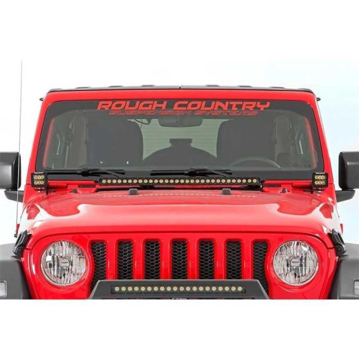 Kit de Integrare Proiectoare LED Omologate Pentru Capotă, Rough Country LED lights 2" square Black Series, Jeep Gladiator / Wran