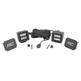 Kit de Integrare Proiectoare LED Omologate Pentru Capotă, Rough Country LED lights 2" square Black Series, Jeep Gladiator / Wran