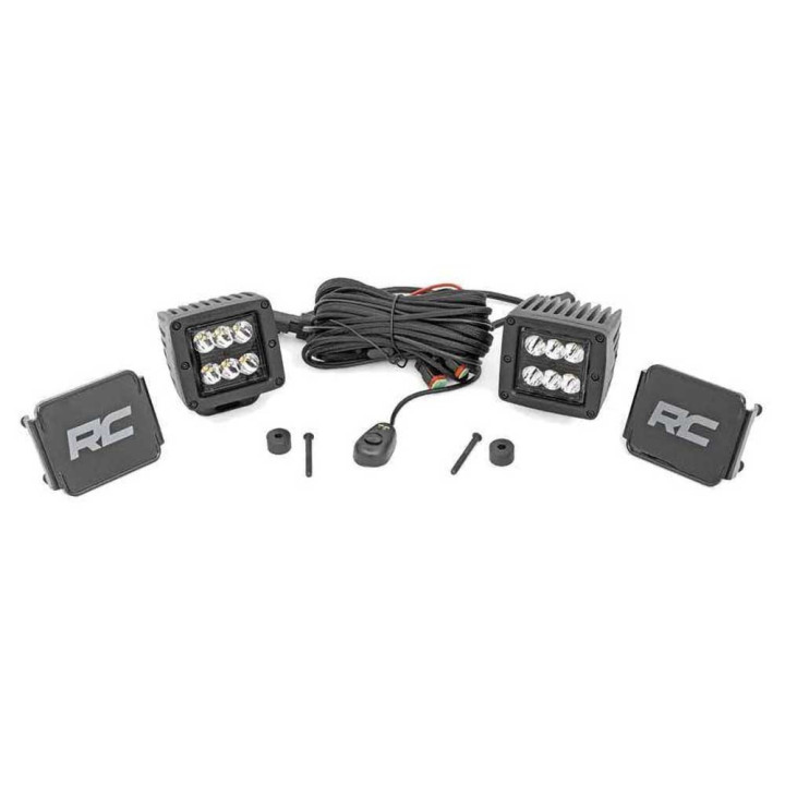 Kit de Integrare Proiectoare LED Omologate Pentru Capotă, Rough Country LED lights 2" square Black Series, Jeep Gladiator / Wran