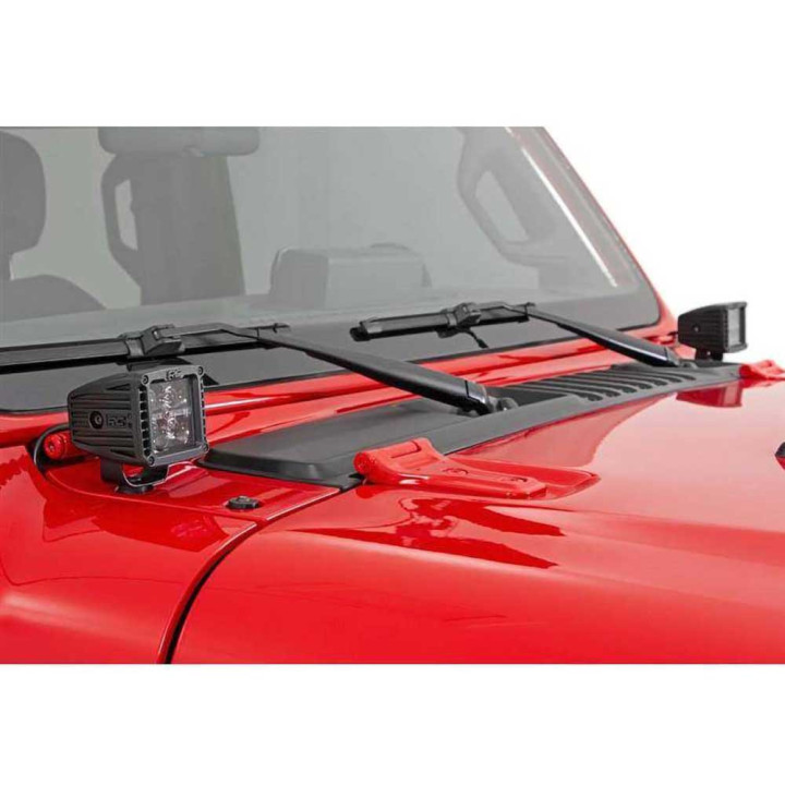 Kit de Integrare Proiectoare LED Omologate Pentru Capotă, Rough Country LED lights 2" square Black Series, Jeep Gladiator / Wran