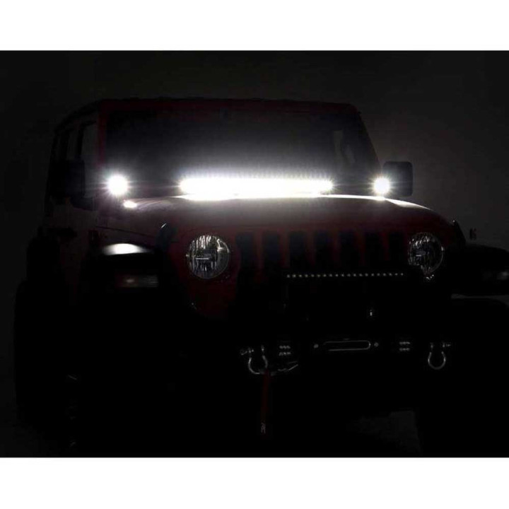 Kit de Integrare Proiectoare LED Omologate Pentru Capotă, Rough Country LED lights 2" square Black Series, Jeep Gladiator / Wran