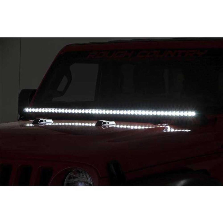 Kit de Integrare Proiectoare LED Omologate Pentru Capotă, Rough Country LED bar 50" Black Series, Jeep Gladiator / Wrangler 2018