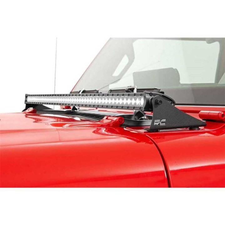 Kit de Integrare Proiectoare LED Omologate Pentru Capotă, Rough Country LED bar 50" Black Series, Jeep Gladiator / Wrangler 2018