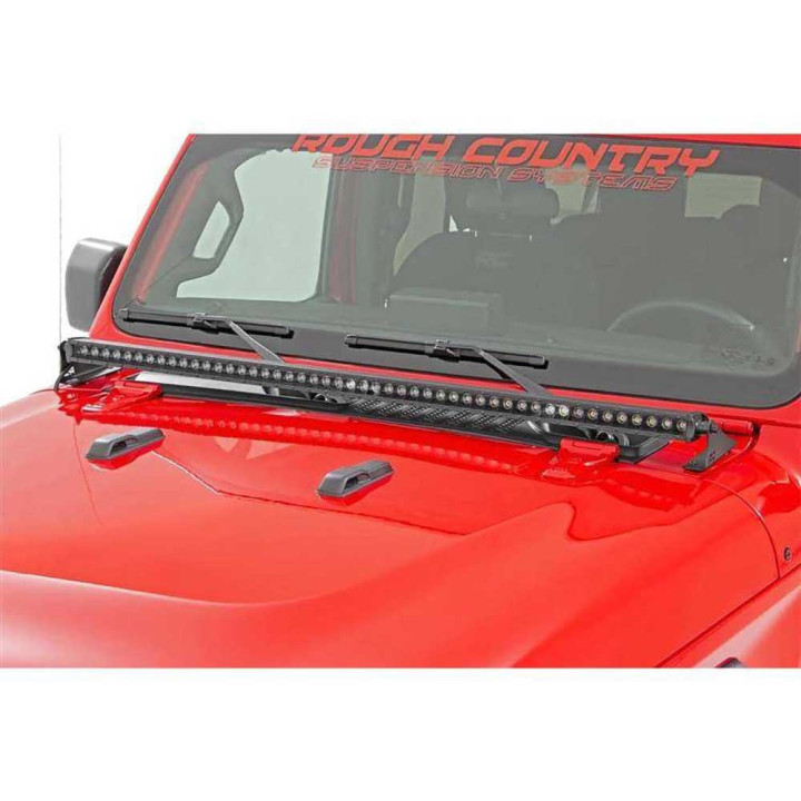 Kit de Integrare Proiectoare LED Omologate Pentru Capotă, Rough Country LED bar 50" Black Series, Jeep Gladiator / Wrangler 2018