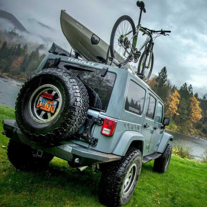 Suport pentru Roată de Rezervă cu Balamale HD și Kit de Montare Reglabilă pentru Roată de Rezervă, TeraFlex Alpha, Jeep Wrangler