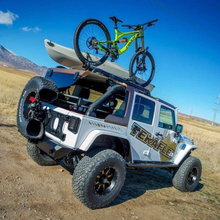 Suport pentru Roată de Rezervă cu Balamale HD și Kit de Montare Reglabilă pentru Roată de Rezervă, TeraFlex Alpha, Jeep Wrangler