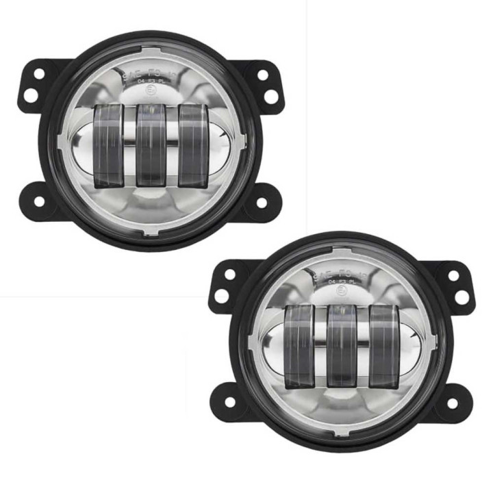 LED Fog Lights Round Chrome 4.5 Inch, JW Speaker 6145 J Series, Jeep Wrangler 2007 - 2018 - EDK.ro