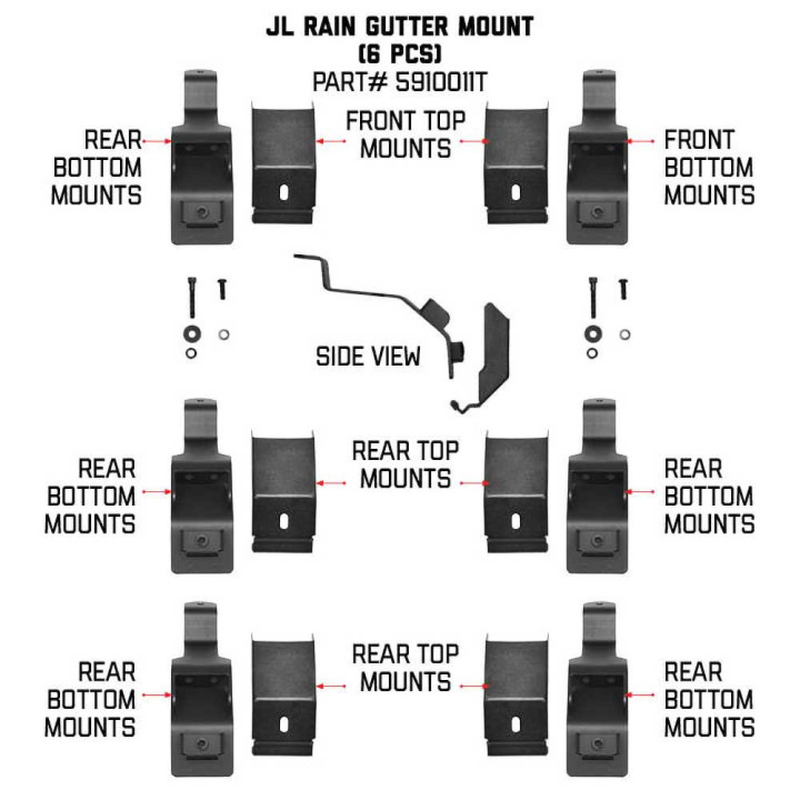 Mounting Kit for SRM Rack Gutter Mount Capacity Up to 80 kg, Go Rhino, Jeep Wrangler 2007 - Present - EDK.ro