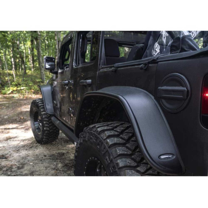 Front and Rear Fender Flares Standard Coverage, Bushwacker Flat Style, Jeep Wrangler 2018 - Present - EDK.ro