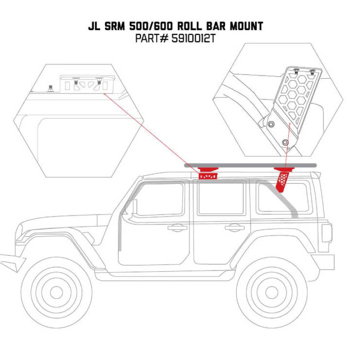 Mounting Kit for SRM Rack Factory Hard Top, Go Rhino, Jeep Wrangler 2018 - Present - EDK.ro