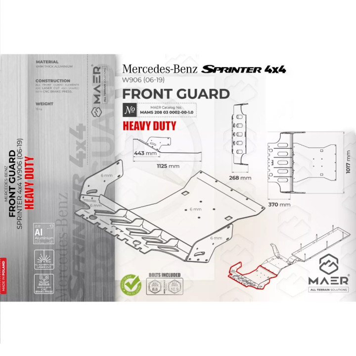 Placă de Protecție Față din Aluminiu Rezistentă, MAER, Mercedes-Benz Sprinter 2006 - 2019 - EDK.ro