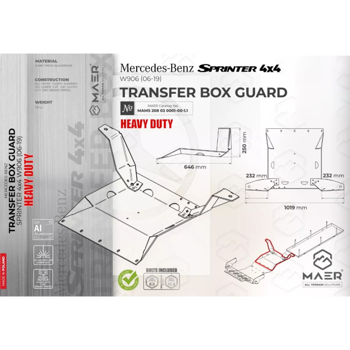 Placă de Protecție pentru Cutia de Transfer din Aluminiu, MAER, Mercedes-Benz Sprinter 2006 - 2019 - EDK.ro