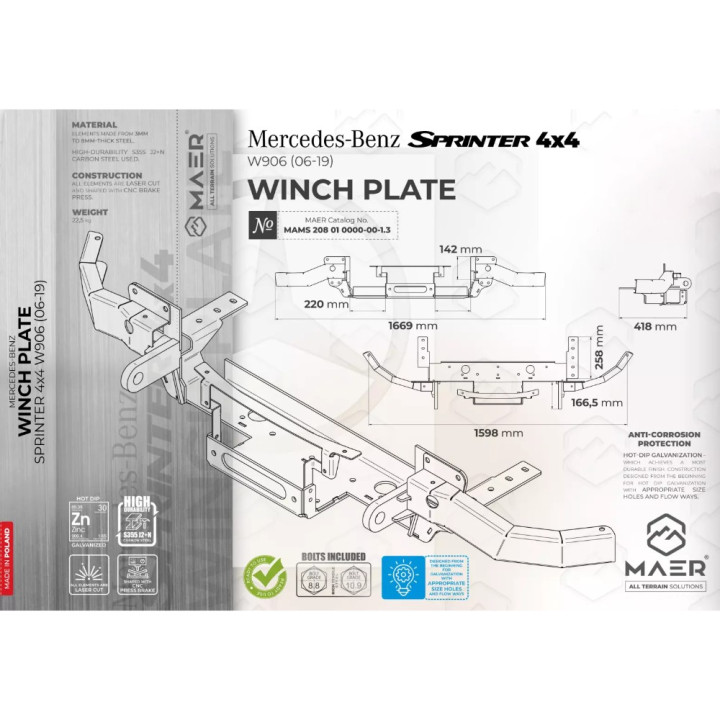 Placă de Troliu Ascunsă, MAER, Mercedes-Benz Sprinter 2006 - 2019, Volkswagen Crafter 2006 - 2017 - EDK.ro
