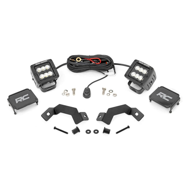 EC Approved LED Projector Integration Kit for Hood, Rough Country Lower windshield LED 2" kit Flood Beam Black Series, Toyota La
