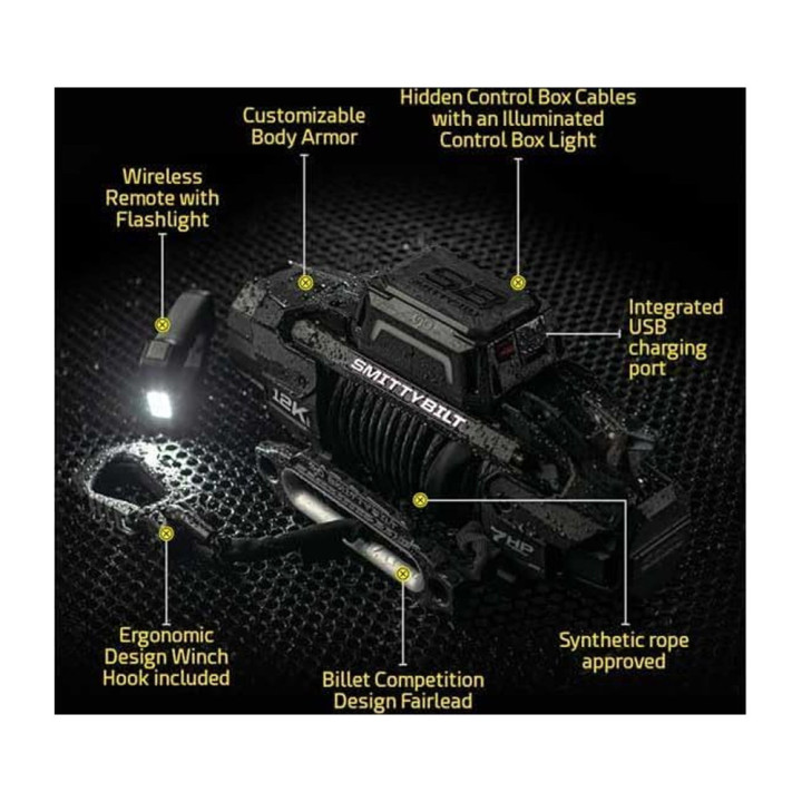 Winch with Synthetic Rope and Wireless Remote 10000 Lbs, Smittybilt X20 GEN3 - EDK.ro
