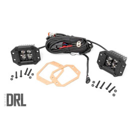 Faruri LED Pătrate de 2 Inch cu Spoturi DRL Chihlimbar, Rough Country Negru Series - EDK.ro