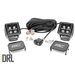 Faruri LED Pătrate de 2 Inch cu Spoturi DRL Chihlimbar, Rough Country Negru Series - EDK.ro