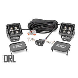 Spoturi LED Pătrate de 2 Inch cu Faruri DRL Albe, Rough Country Negru Series - EDK.ro