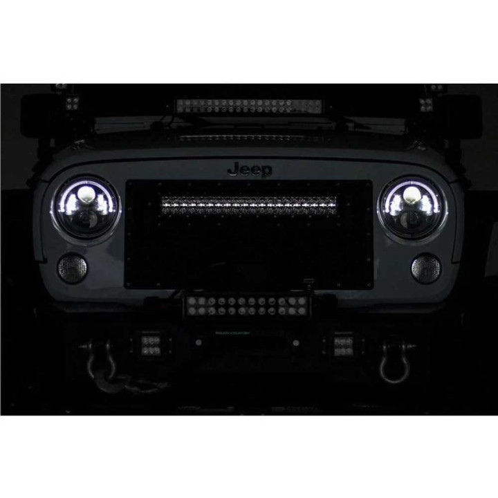 Bară LED 50 Inch cu Două Rânduri de Lumini Curbate DRL Albe Spot/flood, Rough Country Negru Series - EDK.ro