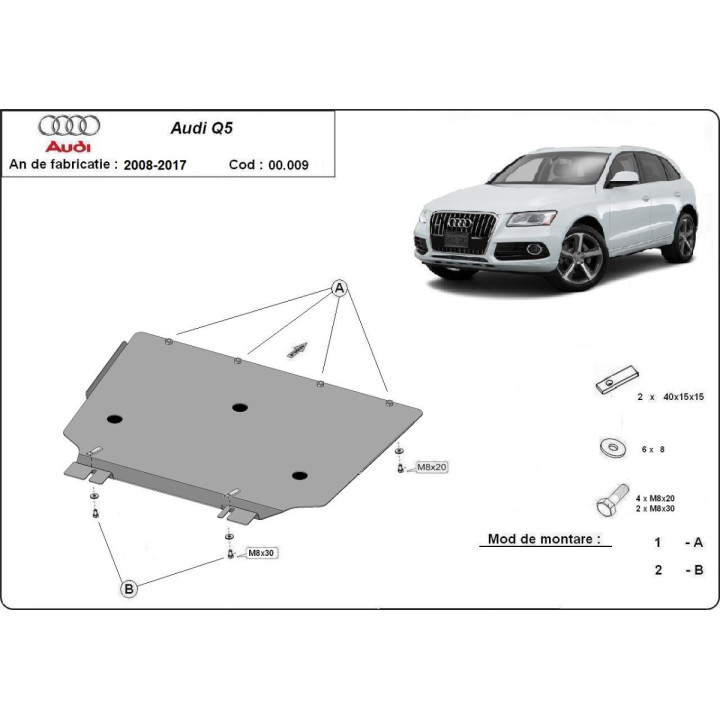 Skid Plate for Gearbox, Scut Protection, Audi Q5 2008 - 2017 - EDK.ro