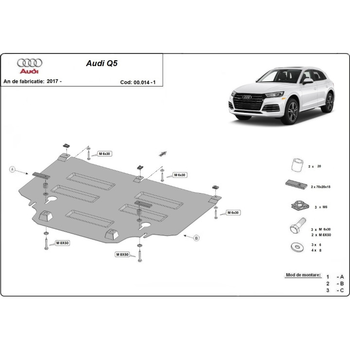 Skid Plate for Gearbox, Scut Protection, Audi Q5 2017 - 2025 - EDK.ro