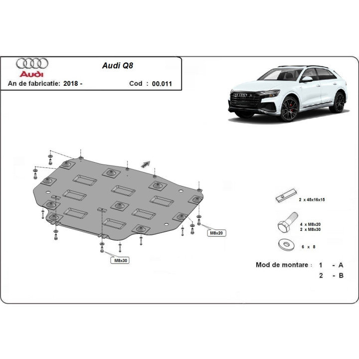Skid Plate for Gearbox, Scut Protection, Audi Q8 2018 - Present - EDK.ro