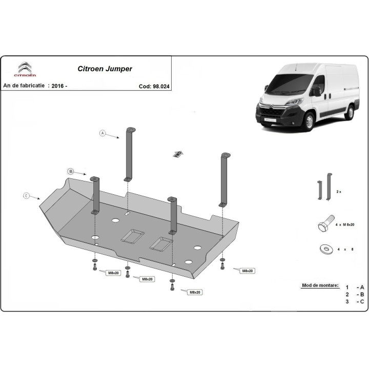 Skid Plate for AdBlue Tank, Scut Protection, Citroën Jumper 2016 - Present - EDK.ro